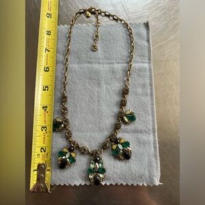 J Crew Emerald and Gold Tone Rhinestone Statement Necklace